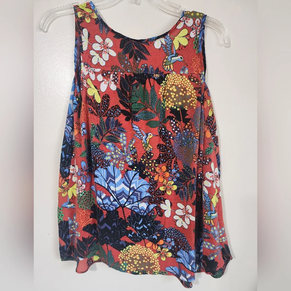 LOFT Coral Tropical Floral Tank Top with Multicolor Print - Picture 3 of 3